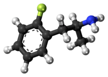 Ball-and-stick model of the 2-fluoroamphetamine molecule