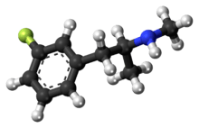 Ball-and-stick model of the 3-fluoromethamphetamine molecule