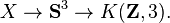 X\rightarrow \mathbf{S}^3\rightarrow K(\mathbf{Z},3).\ 