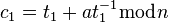 \textstyle c_1 = t_1 + at_1^{-1} \bmod n 