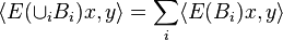 
\langle E (\cup _i B_i) x, y \rangle = \sum_i \langle E (B_i) x, y \rangle 
