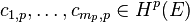 c_{1,p},\ldots,c_{m_p,p} \in H^p(E)