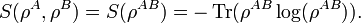 S(\rho^A,\rho^B) = S(\rho^{AB}) = -\operatorname{Tr}(\rho^{AB}\log(\rho^{AB})).