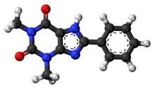 Ball-and-stick model of the 8-phenyltheophylline molecule