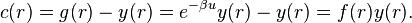  c(r)=g(r)-y(r)=e^{-\beta u}y(r)-y(r)=f(r)y(r). \, 