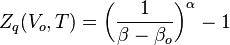  Z_q(V_o,T)=\bigg(\frac{1}{\beta - \beta _o }\bigg)^{\alpha}-1 