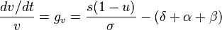 \frac {dv/dt}{v} = g_v=\frac {s(1-u)} {\sigma} -(\delta +\alpha + \beta)