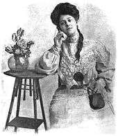 Victorian lady listening to electrical device