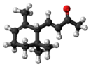 Ball-and-stick model of the alpha-ionone molecule