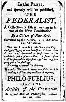 A 1787 advertisement for The Federalist