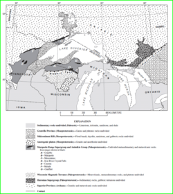 This map shows the locations of the Animikie Group, and the Marquette Range and Huronian supergroups.