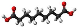 Ball-and-stick model of the azelaic acid molecule