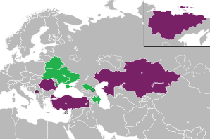 A coloured map of the countries of Europe and Asia