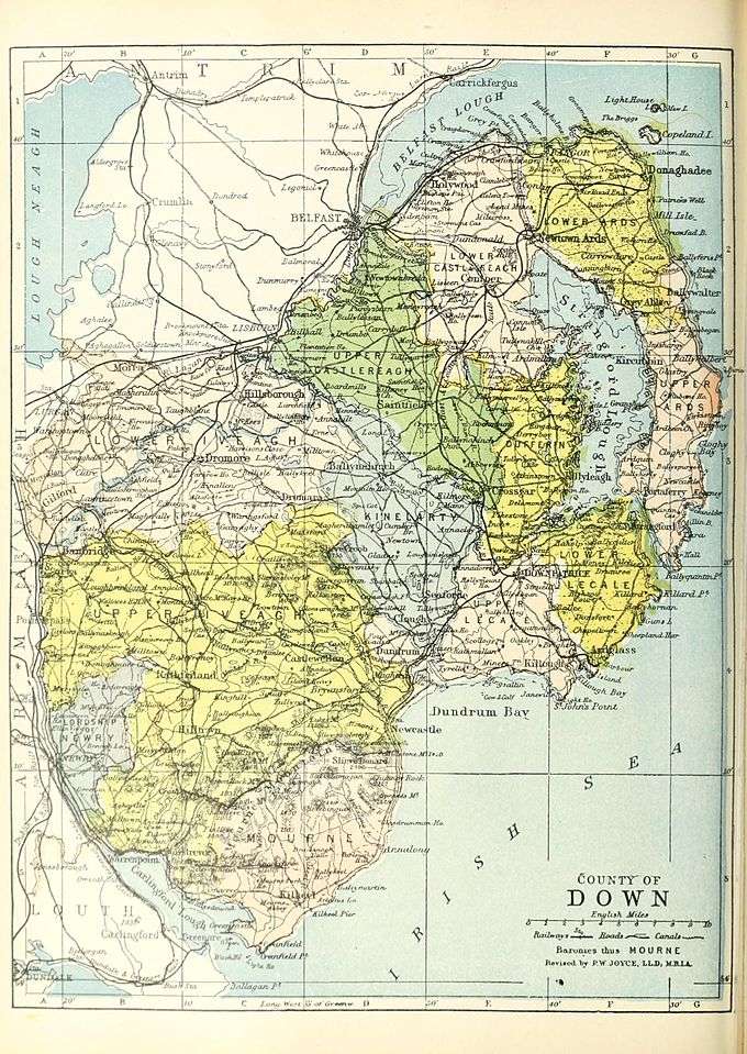 Map of Lecale within the surrounding baronies of County Down (1900).