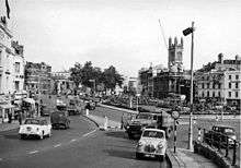 1958 Photograph of the Centre taken from College Green, showing the Inner Circuit Road and Centre Gardens.