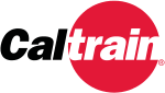 Cal in black letters, with train inscribed within a red circle, all letters italicized