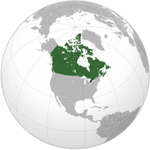 Projection of North America with Canada in green