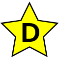 Yellow 5-pointed star with letter D