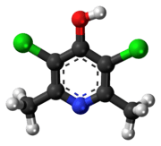 Ball-and-stick model of the clopidol molecule