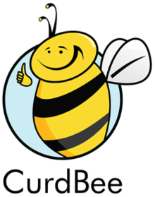 CurdBee logo, with the text and an image of a bee