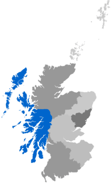 Map showing Argyll Diocese as a coloured area covering the west coast of Scotland including the Hebrides