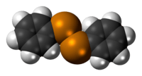 Space-filling model of the diphenyl ditelluride molecule