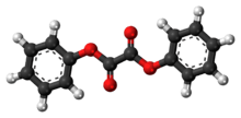 Ball-and-stick model of the diphenyl oxalate molecule