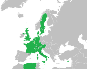 A coloured map of the countries of Europe