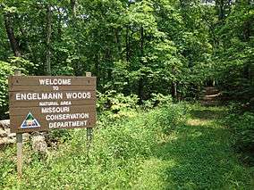 A photo of a welcome sign along the trail in Engelmann Woods Natural Area