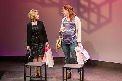 Danielle Carter (left) and Gabrielle Scawthorn (right) during a performance of the play e-baby