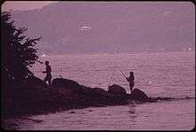 A Man Fishing in Croton Point Park on the Hudson River