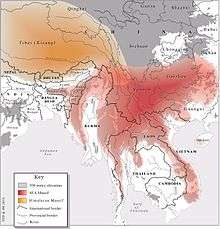 The Southeast Asian Massif (in red) next to the Himalayan Massif (in yellow)