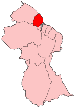 Map of Guyana showing Pomeroon-Supenaam region