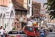 Traffic in the town of Hay during festival