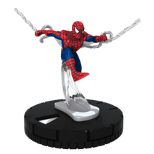 Spider-Man swinging through the air, attached to a black base.