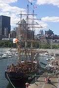 View of the stern, with Montreal buildings in the backgroud