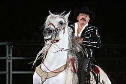 Joan Sebastian riding his horse, performing.