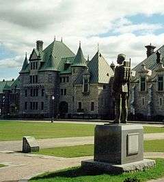 Headquarters and Barracks of Les Voltigeurs de Québec, Quebec City Canada. In the foreground is the Regimental War Memorial.