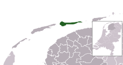 Highlighted position of Ameland in a municipal map of Friesland