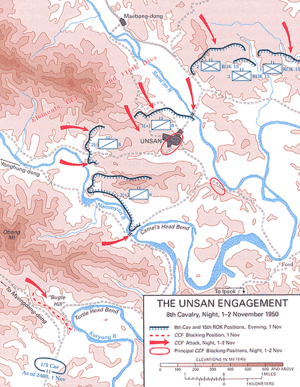 A map with multiple arrows converging toward Unsan