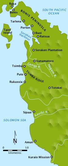 A detailed map showing the north-western coast line of an island. Several harbours are depicted, along with various locations