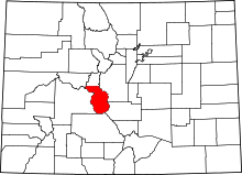 State map highlighting Chaffee County