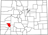 Map of Colorado highlighting Ouray County