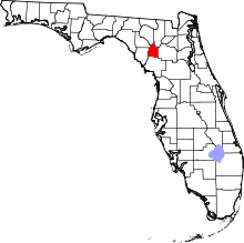 Map of Florida highlighting Gilchrist County