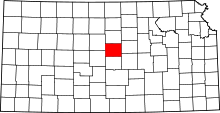 Map of Kansas highlighting Ellsworth County