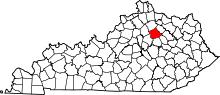 Map of Kentucky highlighting Bourbon County