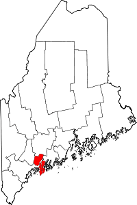 Map of Maine highlighting Sagadahoc County