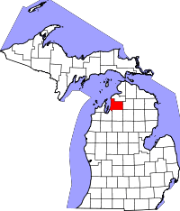 Map of Michigan highlighting Antrim County