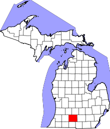 Map of Michigan highlighting Calhoun County