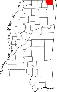 State map highlighting Alcorn County